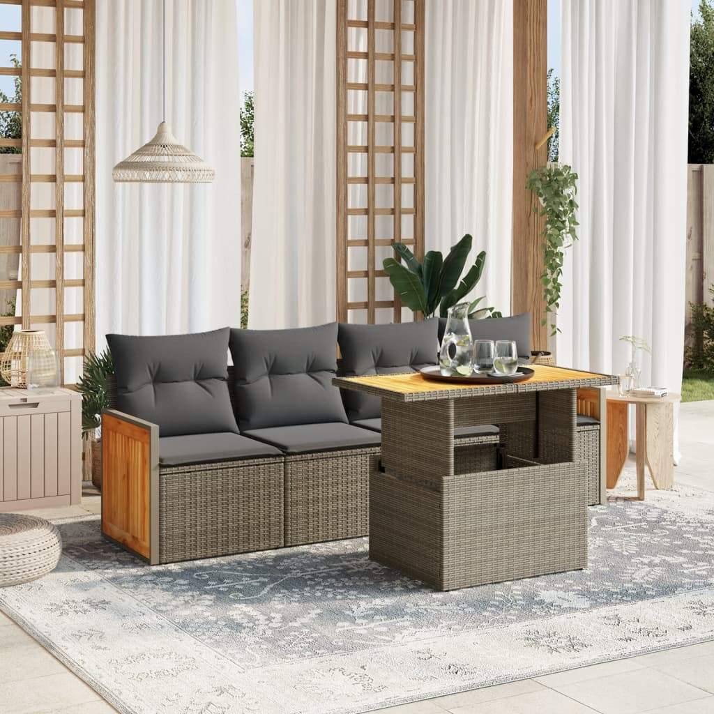 Set Divano da Giardino 5 pz con Cuscini Grigio in Polyrattan - homemem39