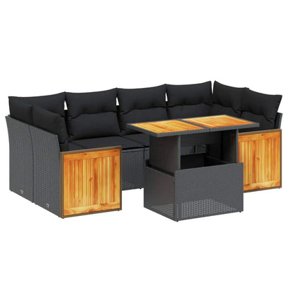 Set Divani da Giardino con Cuscini 7pz Nero Polyrattan - homemem39