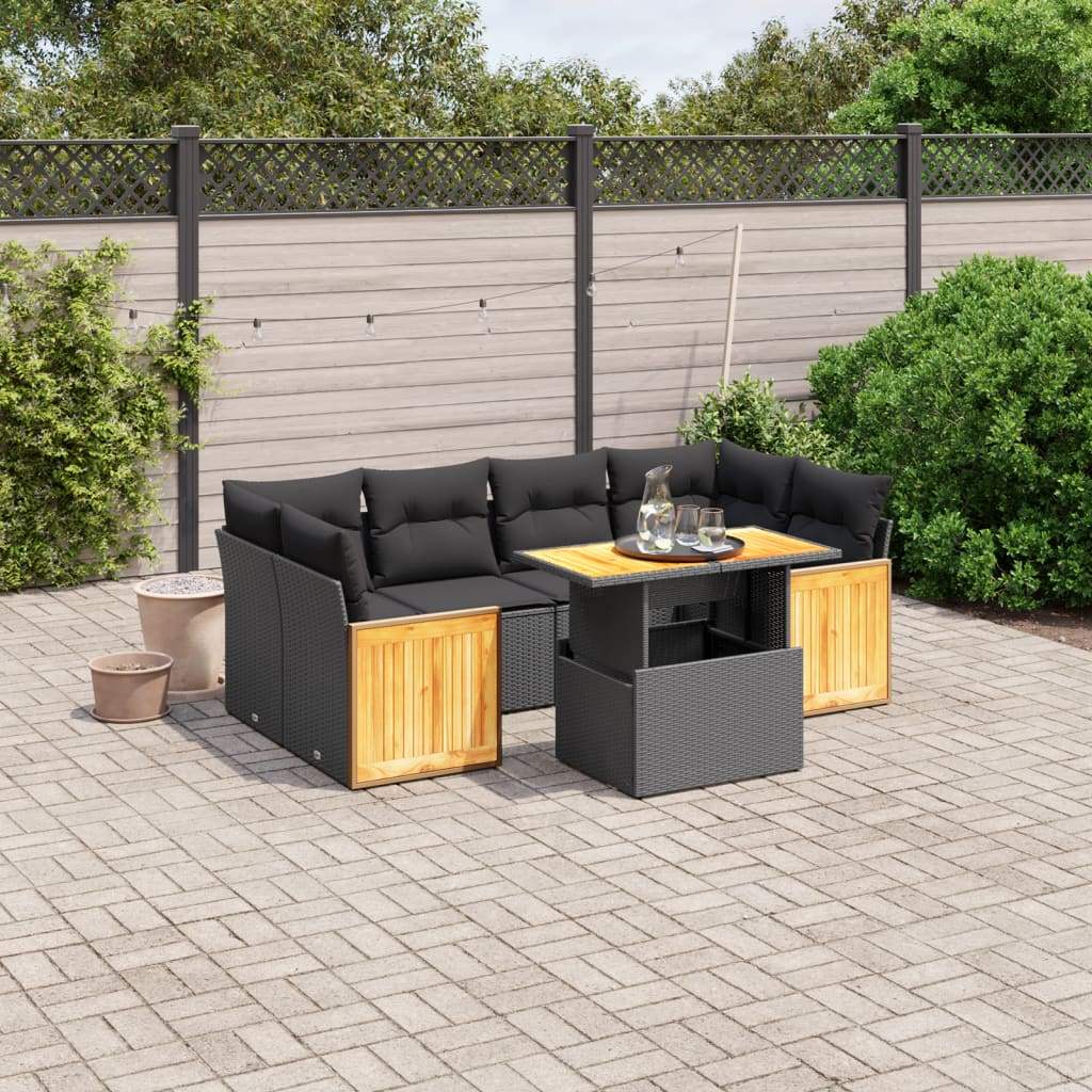Set Divani da Giardino con Cuscini 7pz Nero Polyrattan - homemem39