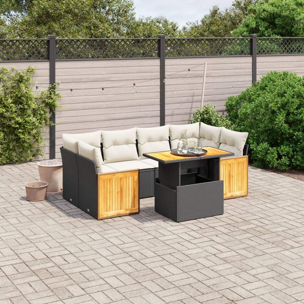 Set Divani da Giardino con Cuscini 7pz Nero Polyrattan - homemem39