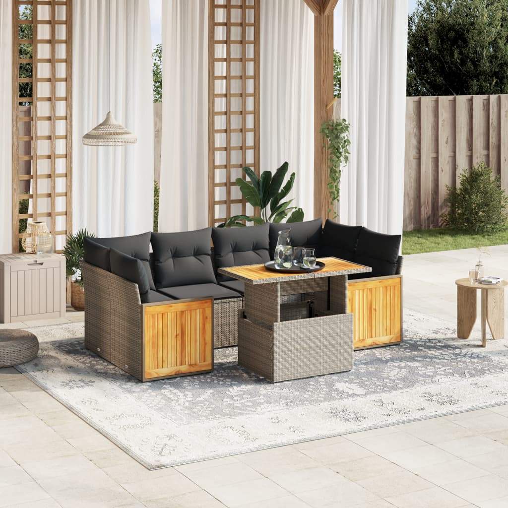 Set Divani da Giardino 7 pz con Cuscini Grigio in Polyrattan - homemem39