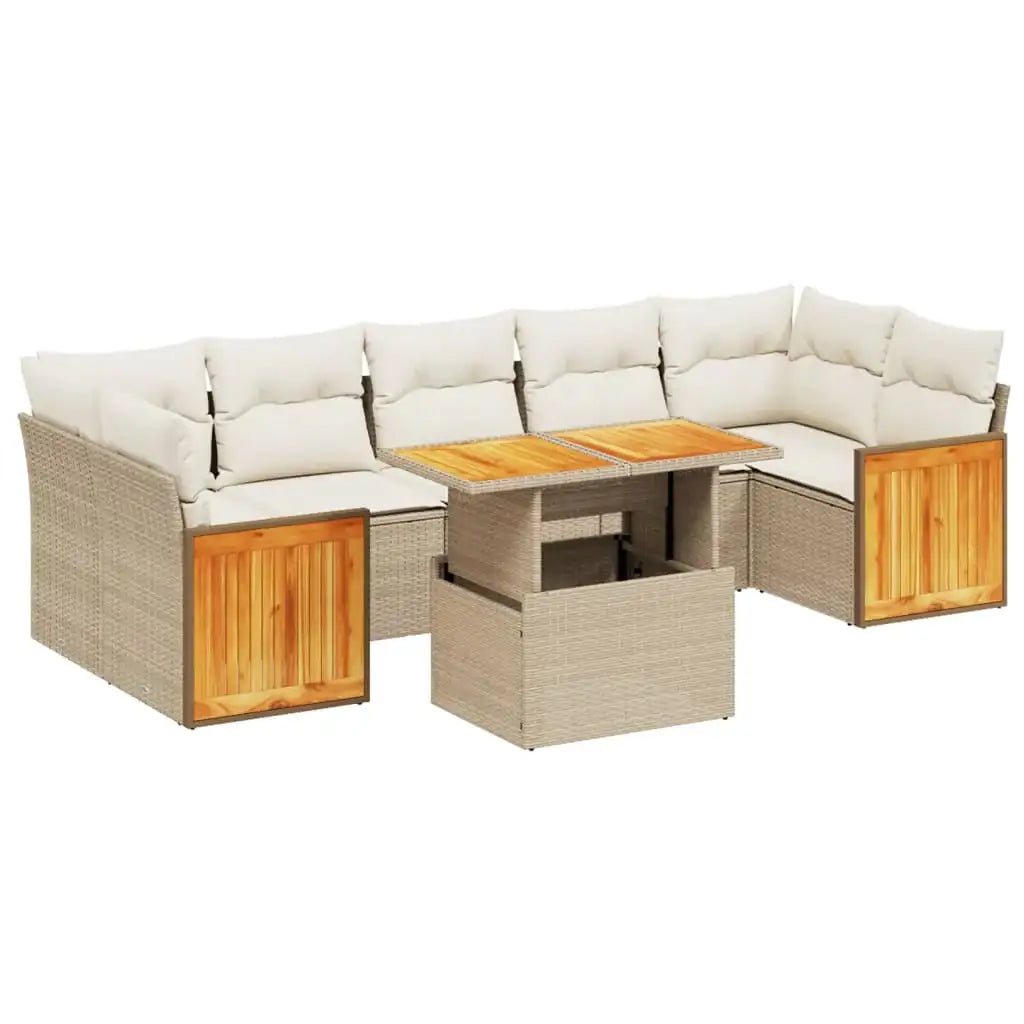 Set Divano da Giardino 8 pz con Cuscini Beige in Polyrattan - homemem39