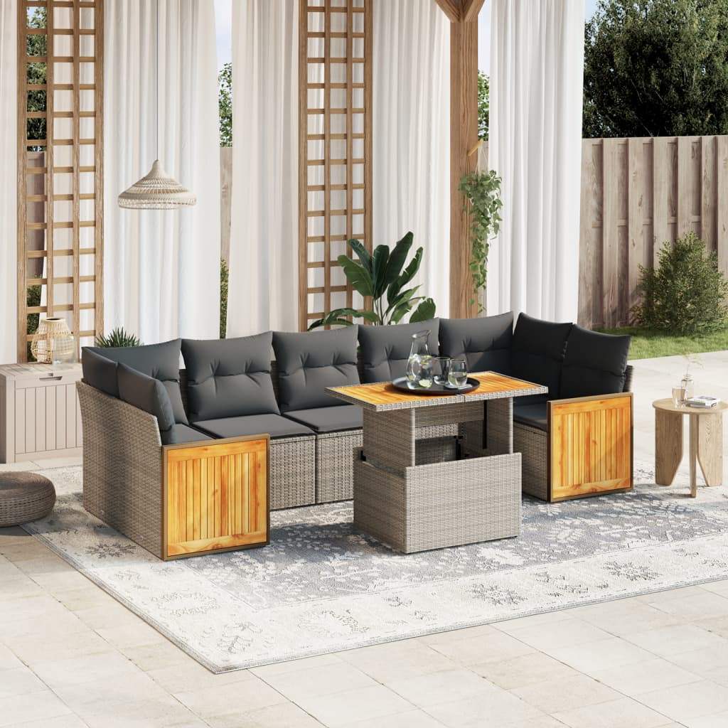 Set Divano da Giardino 8 pz con Cuscini Grigio in Polyrattan - homemem39