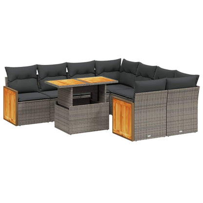 Set Divano da Giardino 9 pz con Cuscini Grigio in Polyrattan - homemem39