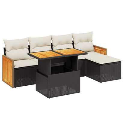 Set Divano da Giardino 6 pz con Cuscini Nero in Polyrattan - homemem39