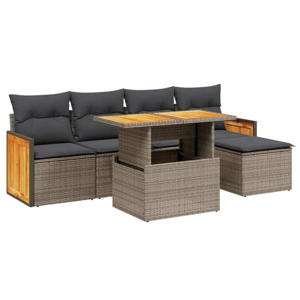 Set Divano da Giardino 6 pz con Cuscini Grigio in Polyrattan - homemem39