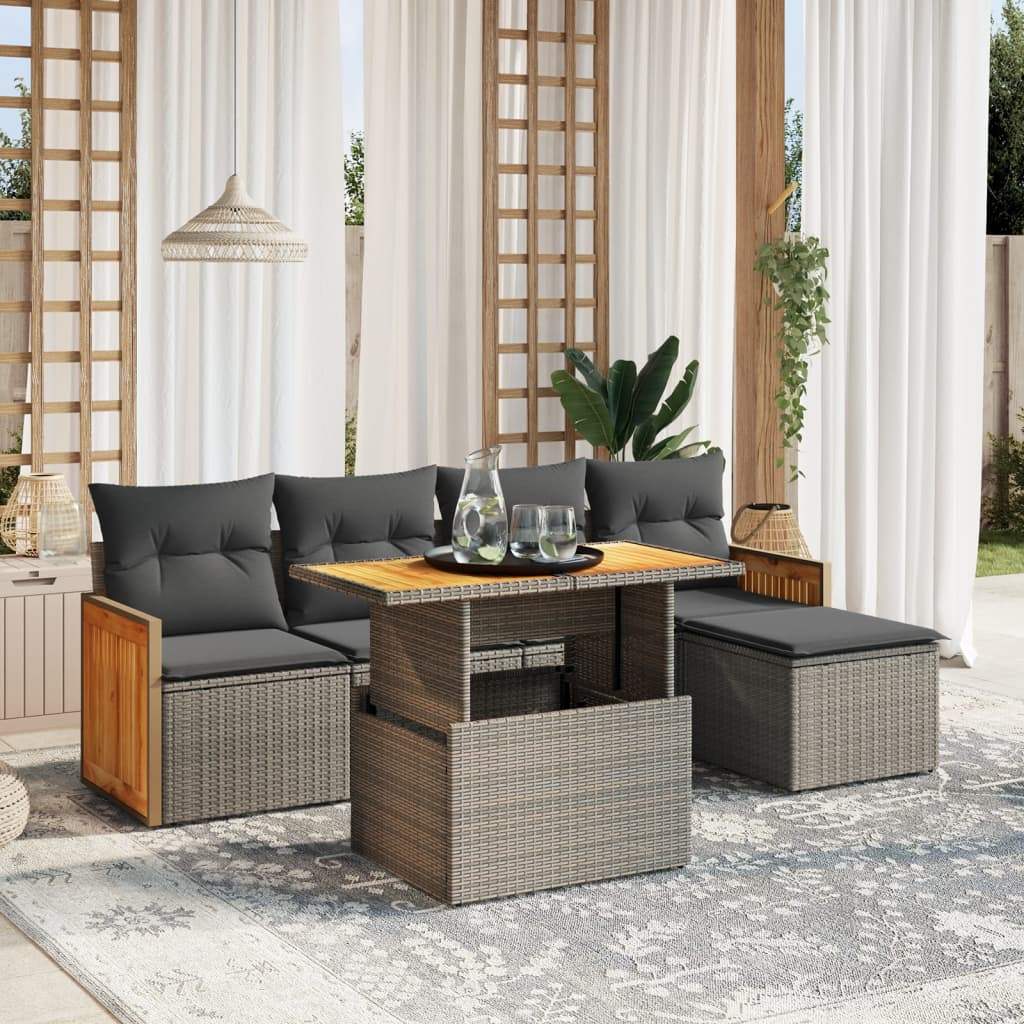 Set Divano da Giardino 6 pz con Cuscini Grigio in Polyrattan - homemem39