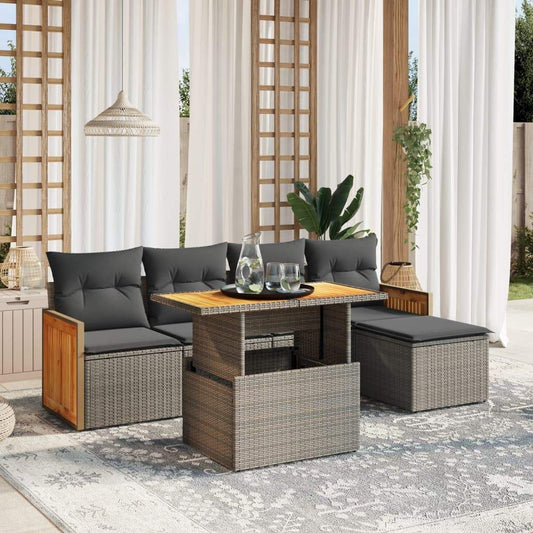 Set Divano da Giardino 6 pz con Cuscini Grigio in Polyrattan - homemem39