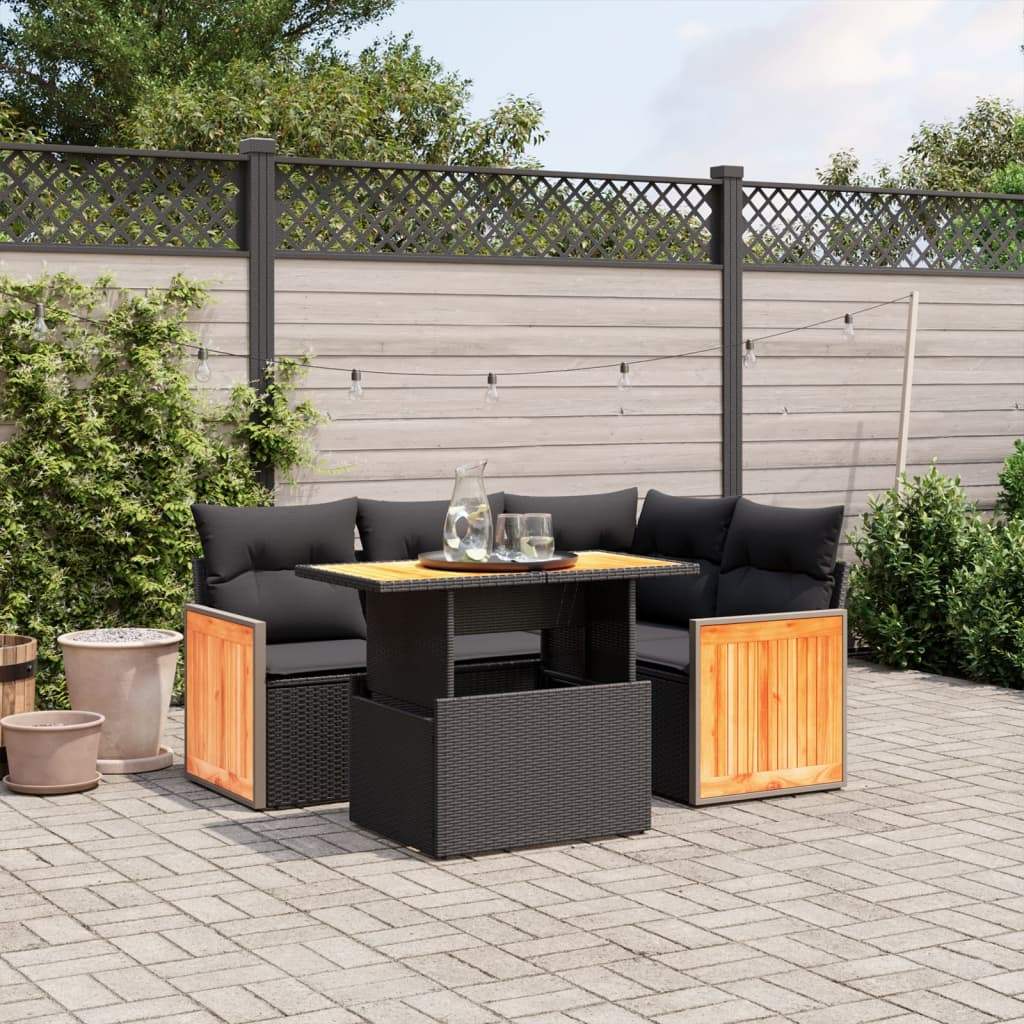 Set Divani da Giardino 5 pz con Cuscini in Polyrattan Nero - homemem39
