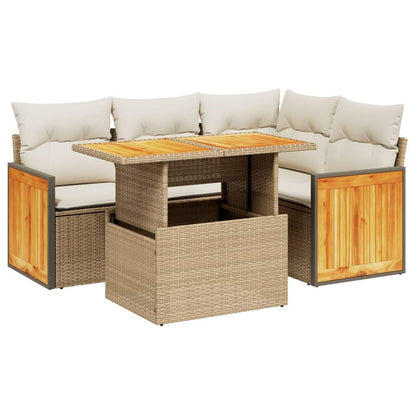 Set Divano da Giardino 5 pz con Cuscini Beige in Polyrattan - homemem39