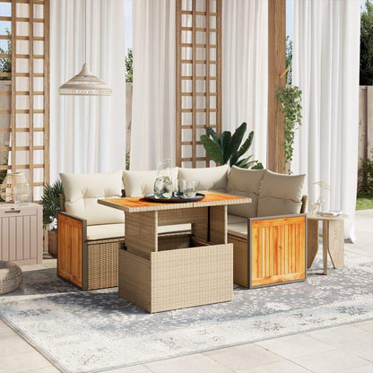 Set Divano da Giardino 5 pz con Cuscini Beige in Polyrattan - homemem39