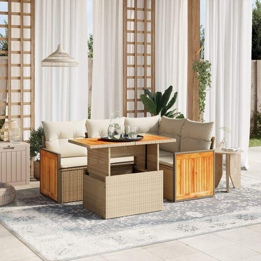 Set Divano da Giardino 5 pz con Cuscini Beige in Polyrattan - homemem39