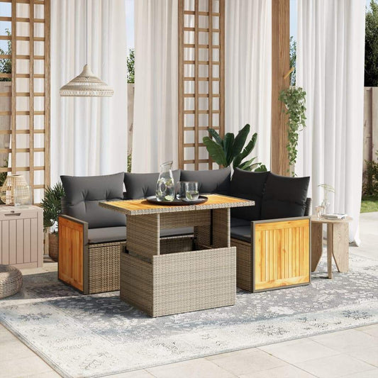 Set Divano da Giardino 5 pz con Cuscini Grigio in Polyrattan - homemem39
