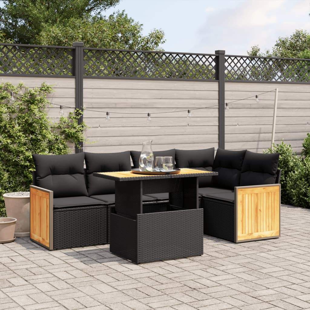Set Divano da Giardino 6 pz con Cuscini Nero in Polyrattan - homemem39