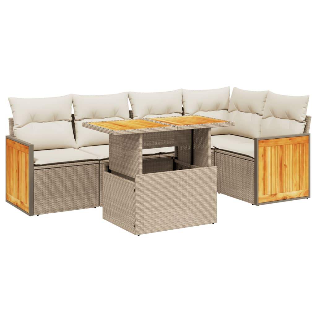 Set Divano da Giardino 6 pz con Cuscini Beige in Polyrattan - homemem39