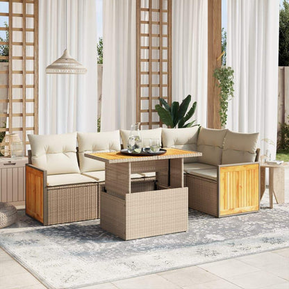 Set Divano da Giardino 6 pz con Cuscini Beige in Polyrattan - homemem39