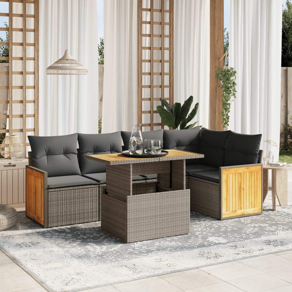 Set Divano da Giardino 6 pz con Cuscini Beige in Polyrattan - homemem39
