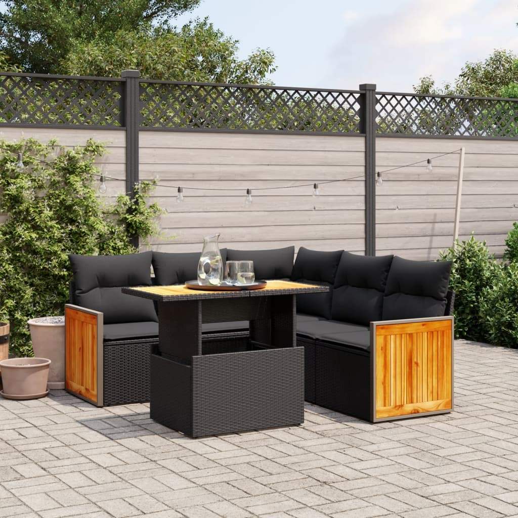 Set Divano da Giardino 6 pz con Cuscini Nero in Polyrattan - homemem39