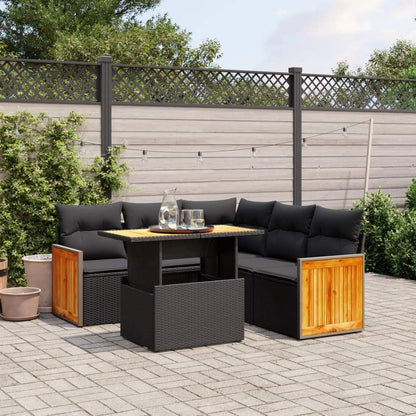 Set Divano da Giardino 6 pz con Cuscini Nero in Polyrattan - homemem39