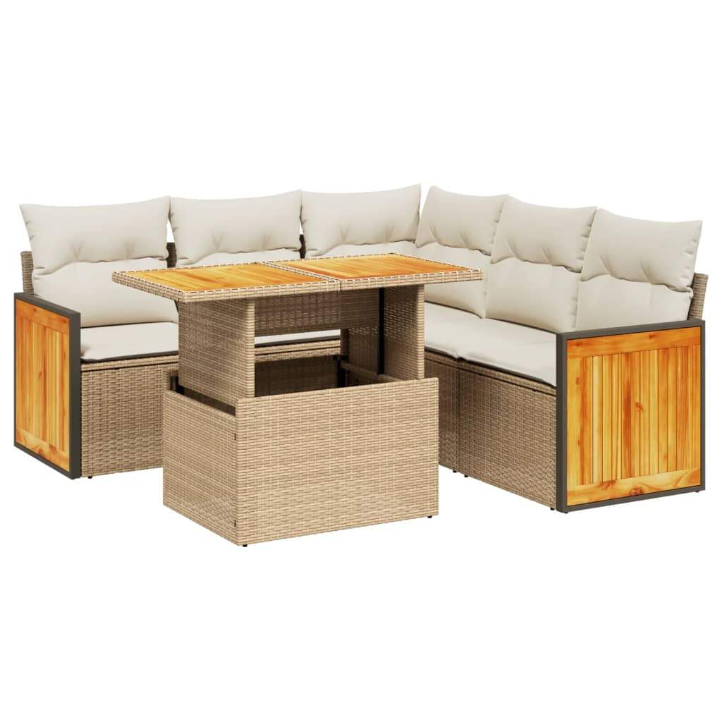 Set Divano da Giardino 6 pz con Cuscini Beige in Polyrattan - homemem39