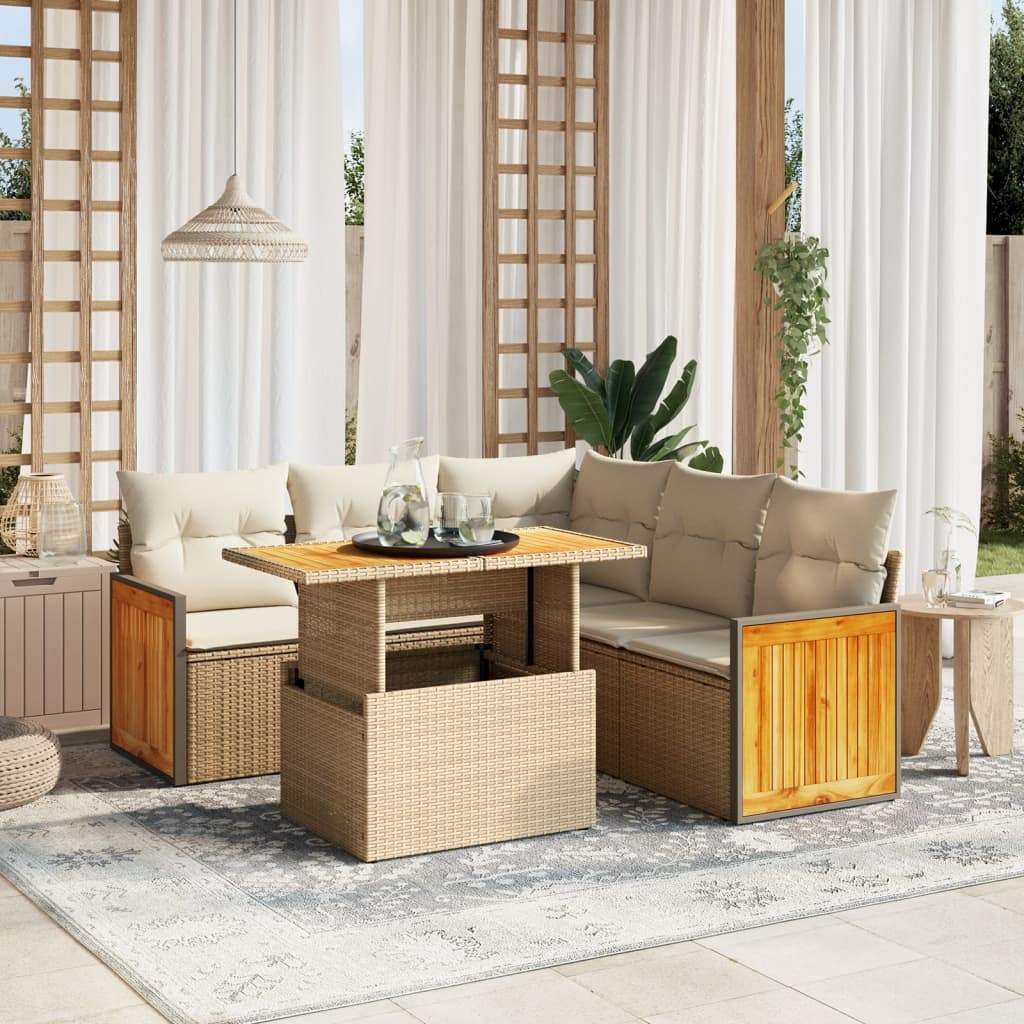 Set Divano da Giardino 6 pz con Cuscini Beige in Polyrattan - homemem39