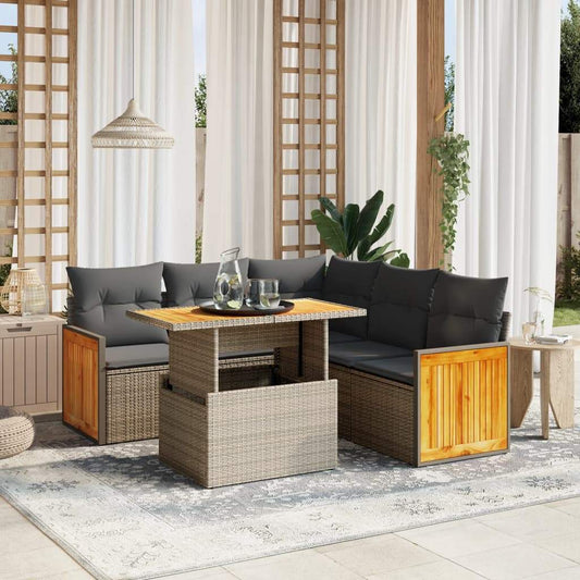 Set Divano da Giardino 6 pz con Cuscini Beige in Polyrattan - homemem39