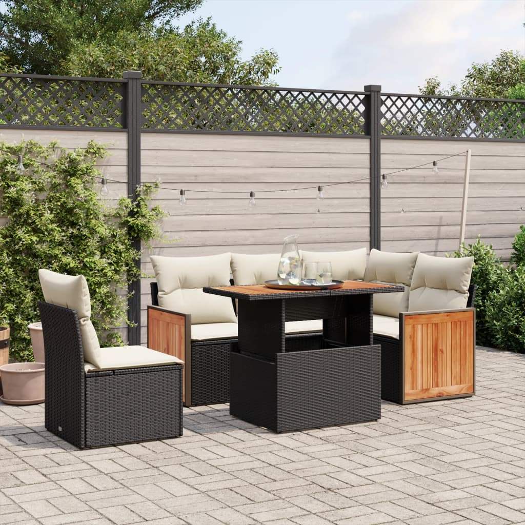 Set Divano da Giardino 6 pz con Cuscini Nero in Polyrattan - homemem39