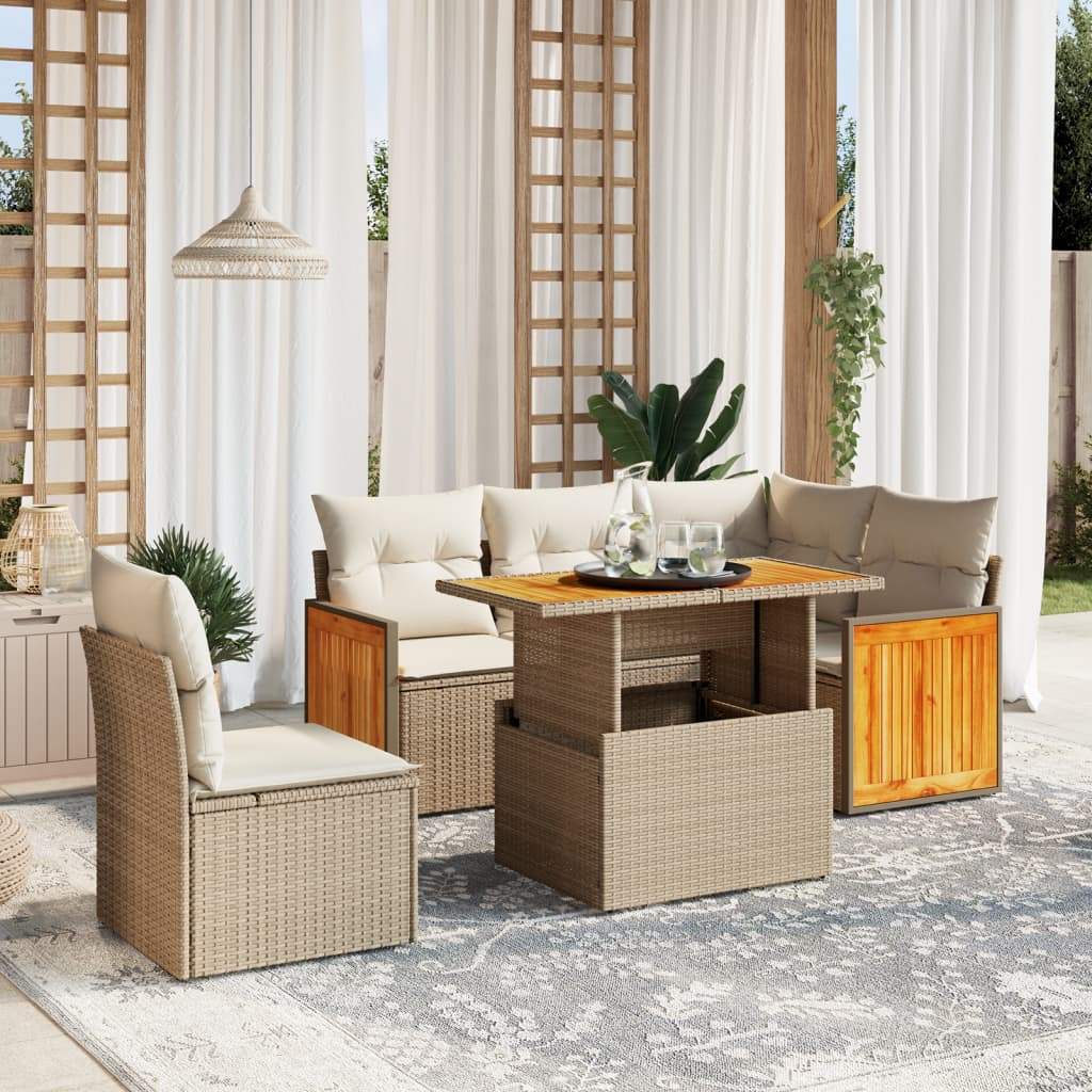 Set Divano da Giardino 6 pz con Cuscini Beige in Polyrattan - homemem39