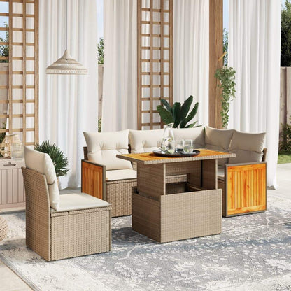 Set Divano da Giardino 6 pz con Cuscini Beige in Polyrattan - homemem39