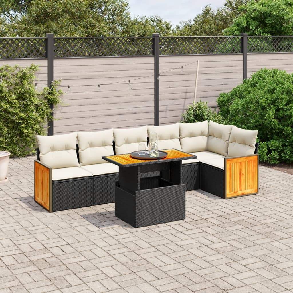 Set Divani da Giardino con Cuscini 7pz Nero Polyrattan - homemem39