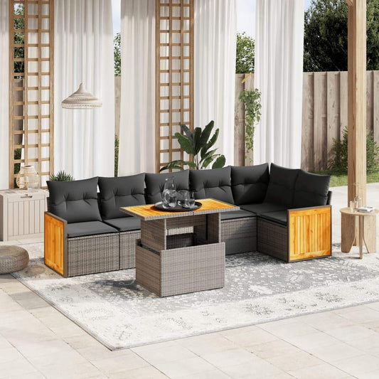 Set Divani da Giardino 7 pz con Cuscini Grigio in Polyrattan - homemem39