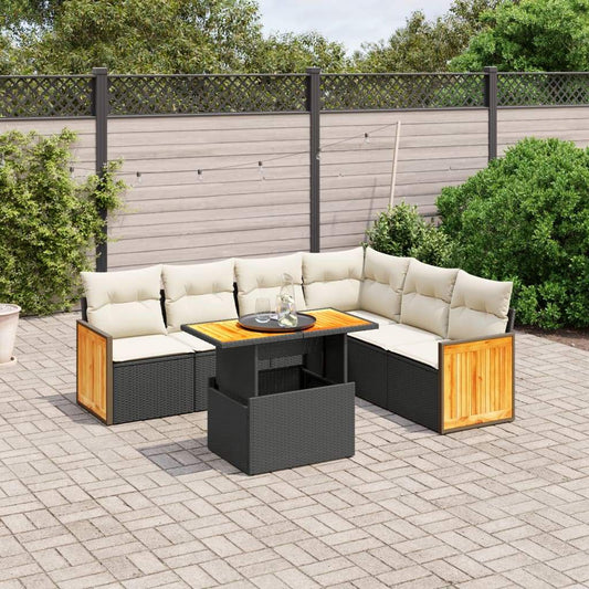 Set Divani da Giardino con Cuscini 7pz Nero Polyrattan - homemem39