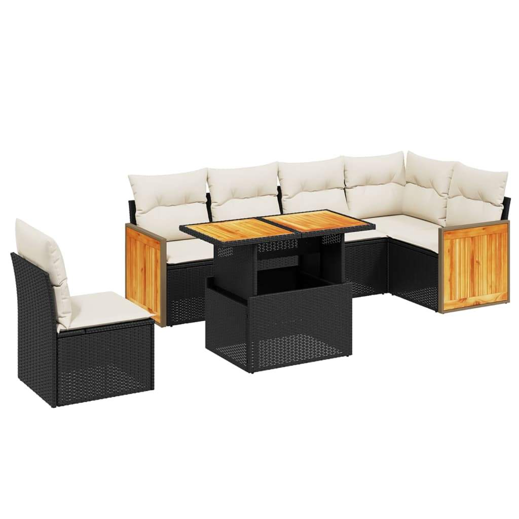 Set Divani da Giardino con Cuscini 7pz Nero Polyrattan - homemem39