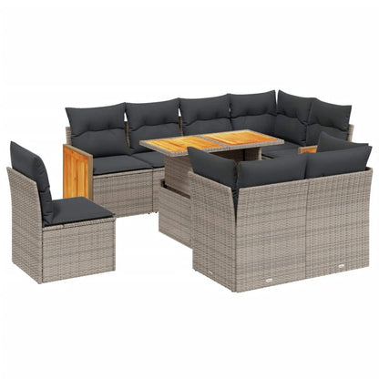 Set Divano da Giardino 9 pz con Cuscini Grigio in Polyrattan - homemem39