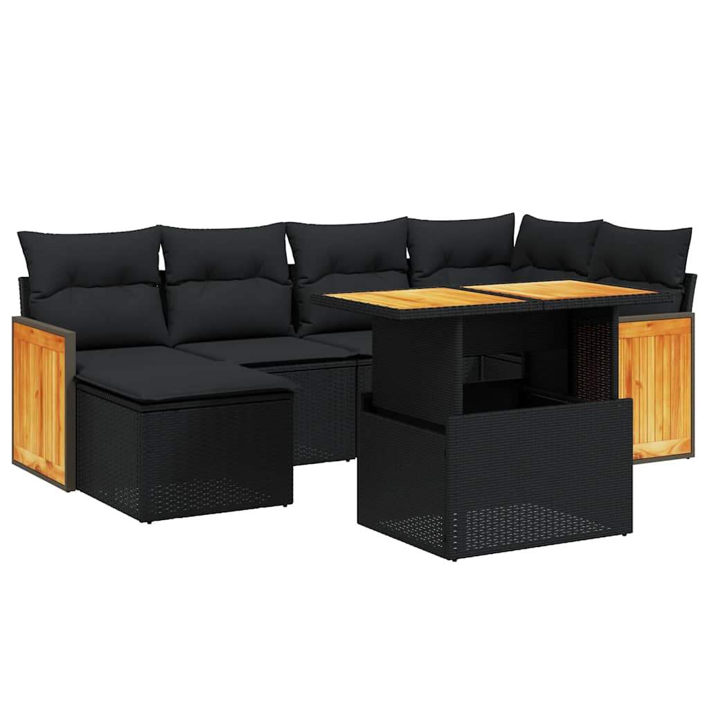 Set Divani da Giardino con Cuscini 7pz Nero Polyrattan - homemem39