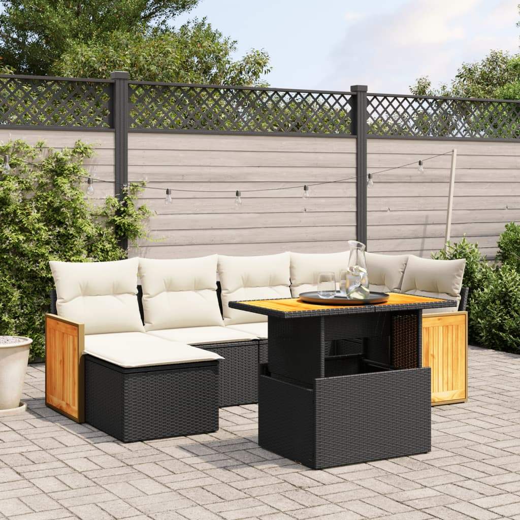 Set Divani da Giardino con Cuscini 7pz Nero Polyrattan - homemem39