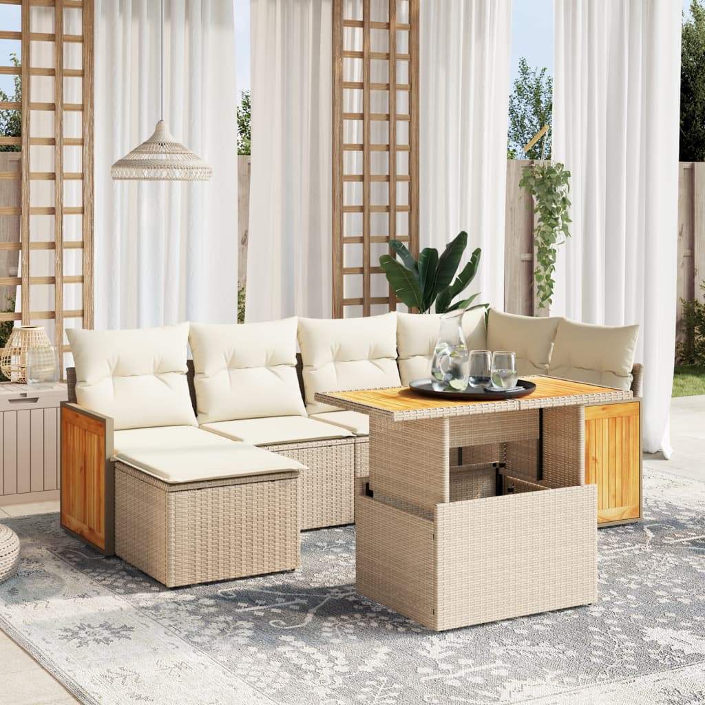 Set Divani da Giardino 7 pz con Cuscini Beige in Polyrattan - homemem39
