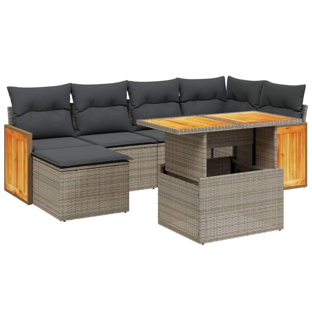 Set Divani da Giardino 7 pz con Cuscini Grigio in Polyrattan - homemem39