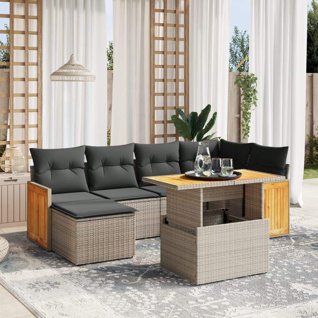 Set Divani da Giardino 7 pz con Cuscini Grigio in Polyrattan - homemem39