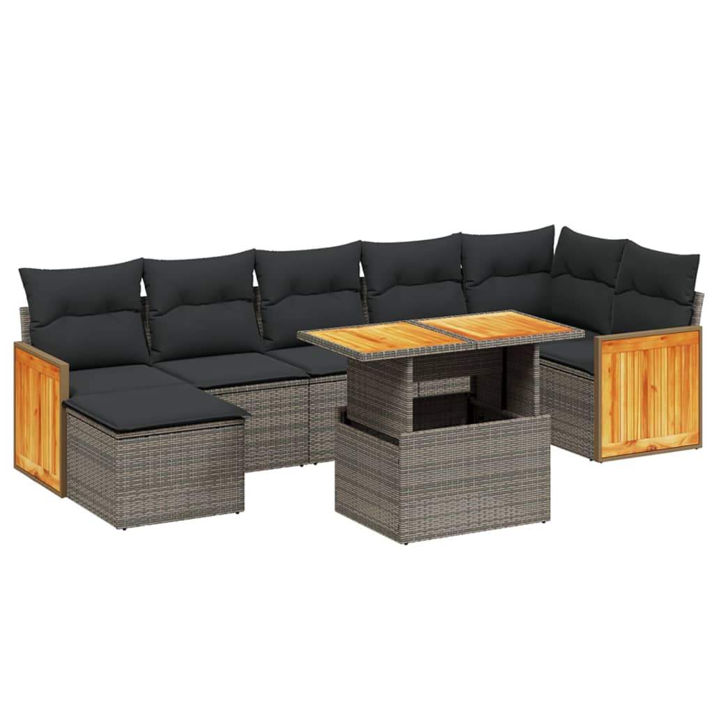 Set Divano da Giardino 8 pz con Cuscini Grigio in Polyrattan - homemem39