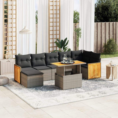Set Divano da Giardino 8 pz con Cuscini Grigio in Polyrattan - homemem39