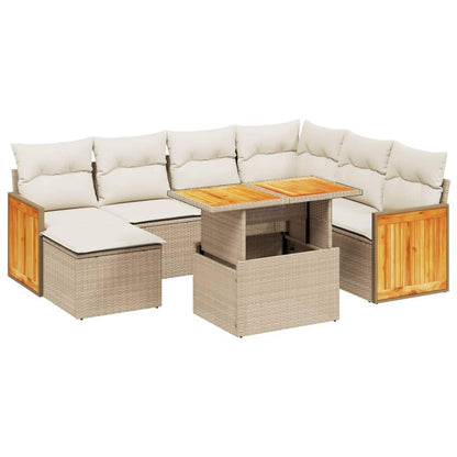 Set Divano da Giardino 8 pz con Cuscini Beige in Polyrattan - homemem39