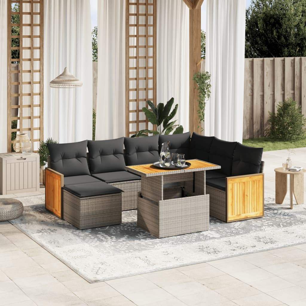 Set Divano da Giardino 8 pz con Cuscini Grigio in Polyrattan - homemem39