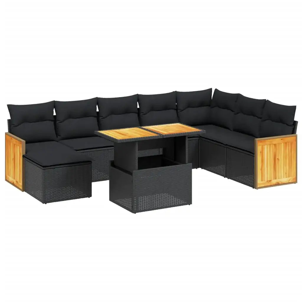 Set Divani da Giardino 9 pz con Cuscini Nero in Polyrattan - homemem39