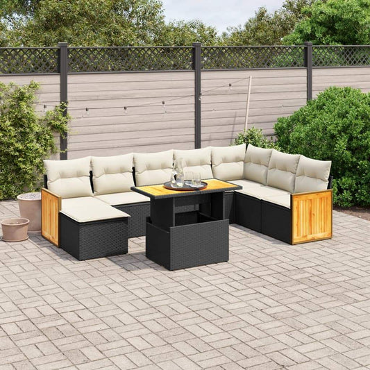 Set Divani da Giardino 9 pz con Cuscini Nero in Polyrattan - homemem39