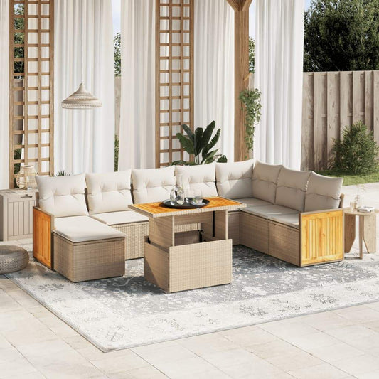 Set Divano da Giardino 9 pz con Cuscini Beige in Polyrattan - homemem39