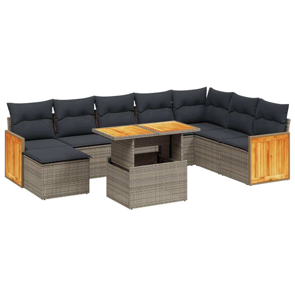 Set Divano da Giardino 9 pz con Cuscini Grigio in Polyrattan - homemem39