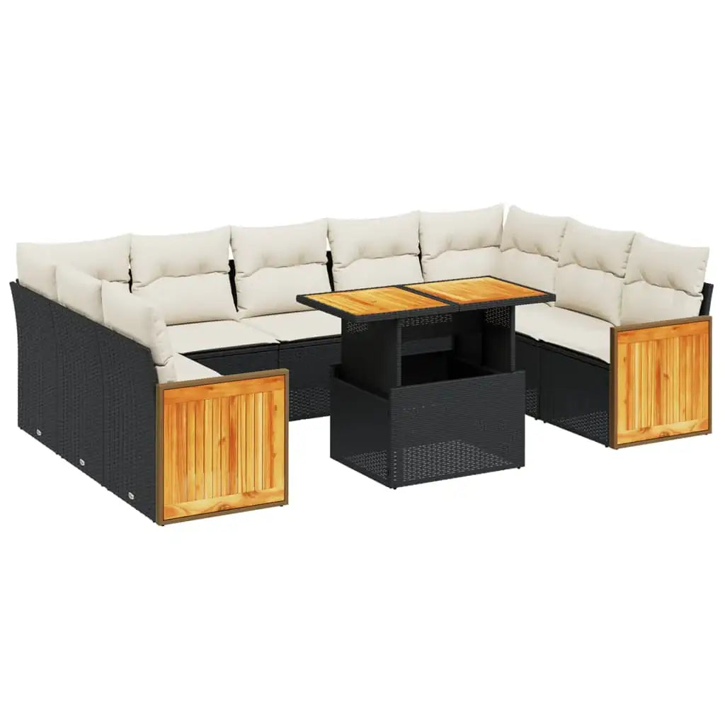 Set Divani da Giardino 10pz con Cuscini in Polyrattan Nero - homemem39
