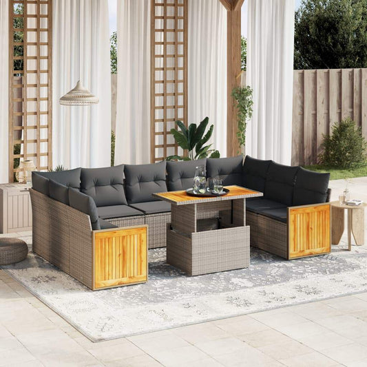 Set Divano da Giardino 10 pz con Cuscini Grigio in Polyrattan - homemem39