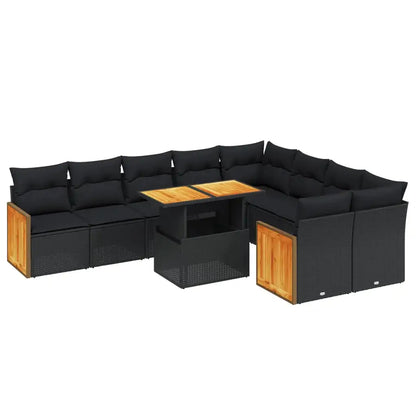 Set Divani da Giardino 10pz con Cuscini in Polyrattan Nero - homemem39